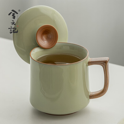 Xiyuanji Guanyao Ceramic Tea Cup Personal Office Tea Cup with Cover Mug High-end Ceramic Cup Beige Guanyao Song Water Cup-Simple Pack 350ml