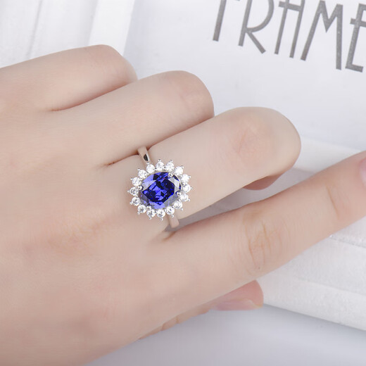 Shilian S925 sterling silver sapphire ring pigeon egg Princess Diana style ring ring female tanzanite gemstone female ring proposal ring live buckle ring