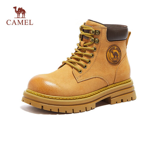 骆驼（CAMEL）大黄靴女休闲厚底短靴经典工装马丁靴 L24W013663 黄色 38