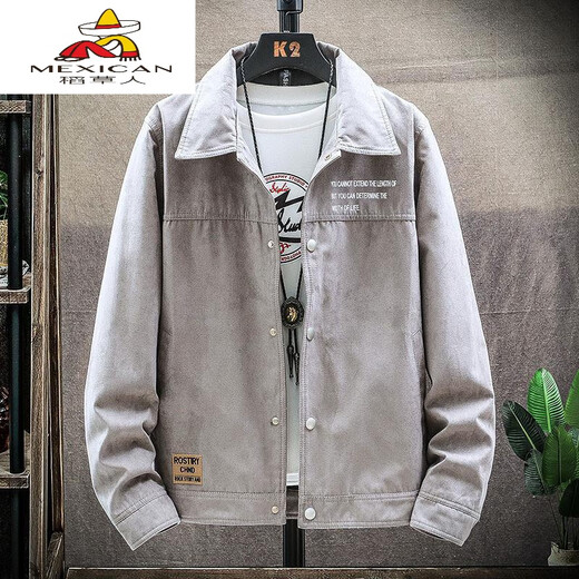 Vogelscheuche (mexikanische) Wildleder -Denimjacke für Herrenherbst- und Winterarbeitsjacke für Herren Velvet Dicked Slim Lapel Jacke [] K12806 Dunkelgrau regulär m