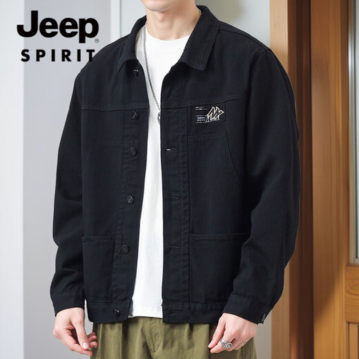 JEEP SPIRIT吉普外套男款春秋2025新款衬衫翻领秋装男士工装夹克初秋褂子上衣 JEEP【升级版】K12806黑色 L 【建议110-128斤】