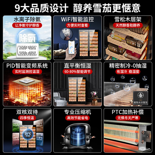 CIGARLOONG CL-120C1 Intelligent Ammonia Removal Constant Temperature and Humidity Cigar Cabinet Cedar Wood Liner WiFi Constant Temperature Red Wine Cabinet Large Capacity Double Door Dual System Cigar Red Wine Cabinet Black Cedar Wood Naked Model WiFi + Purified Ammonia + Constant Temperature and Humidity