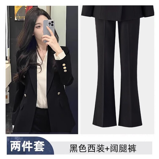 Punizi suit suit for women 2025 spring and autumn new temperament interview work clothes professional wear formal high-end suit jacket black suit + wide-leg pants L