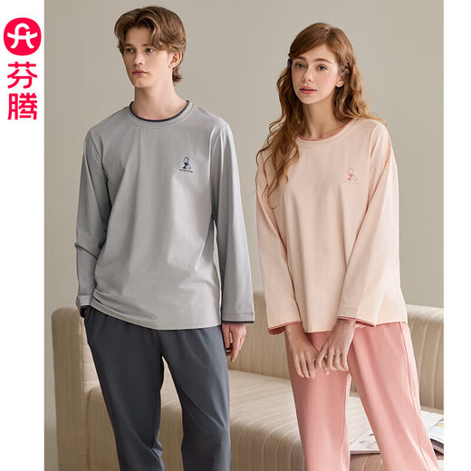 Fenton Couple Pajamas Women's Spring and Autumn Pure Cotton Long-Sleeved Trousers Large Size Casual Cotton Men's Home Clothes Set Dark Gray Single Men's L Recommendation Female 110-124 Jin Jin equals 0.5 kg, male 126-146