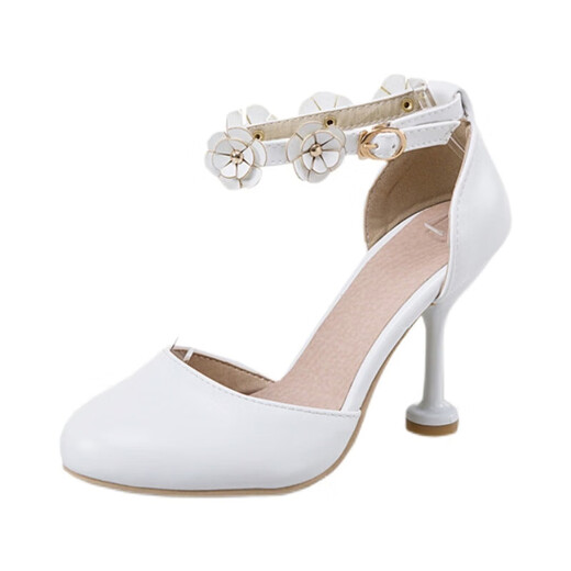 Ye Yu summer children's sandals, high heels, student performance princess stiletto heels, new Baotou medium and large children's bow girls' shoes, beige wear-resistant upgraded model 5cm heel 34 / suitable for feet length 22cm