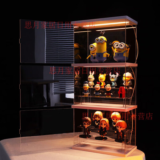 
Doll display box with light transparent display cabinet blind box storage dustproof acrylic box with ladder customization medium ceiling light with ladder two-layer 6623DT