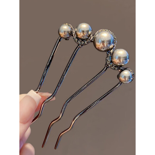 Pearl U-shaped hairpin gun black hairpin ancient style new Chinese style hairpin plate hairpin artifact headwear pearl hairpin-gold