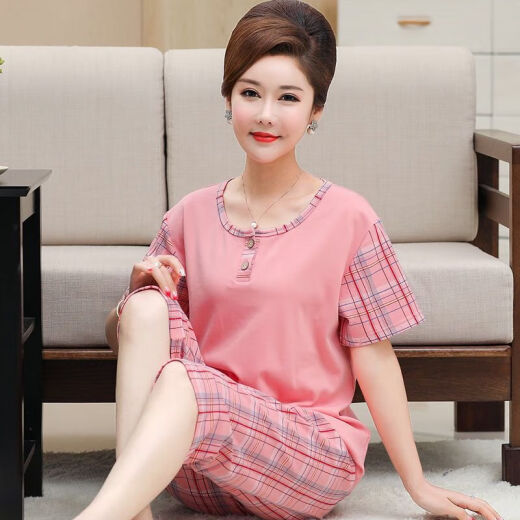 Mu fengqing pijama de madre de mediana edad para mujeres en verano algodón puro pantalones recortados de manga corta más grasa más ropa de gran tamaño para el hogar de mediana edad T3937 XL (115-135Jin [Jin iguala 0.5 kg])