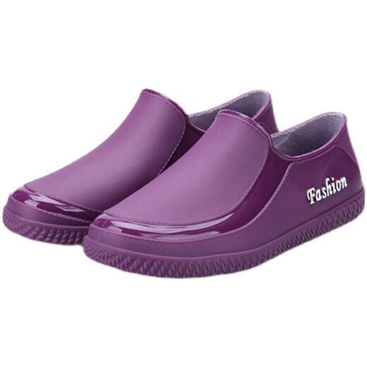Huili Jun rain boots for women's kitchen special silicone shallow mouth non-slip rubber shoes for short tube wear-resistant waterproof low top rain boots water shoes fashionable 388 purple women (small, please choose one size larger) 36