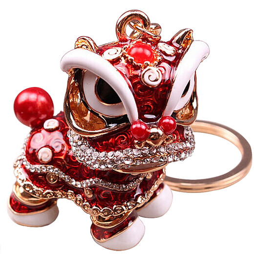 CLCEY Chinese style lion dance car keychain for girls’ bag pendant internet celebrity ancient style lion dance jewelry exquisite keychain purple* (keychain)