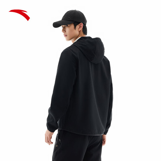 ANTA Water-Repellent and Velvet Warm Jacket Men's Autumn and Winter Woven Hooded Commuting Running Sports Jacket Clothes Water-Repellent and Velvet Warm Basic Black-5 L Men 175