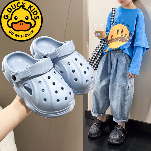 Gduck Kids Children's Slippers Boys Summer New Style Детская дырочка средние большие мальчики маленькие мальчики тапочки детские мягкие нижние туфли Black 32 -33 Внутренняя длина 21 см