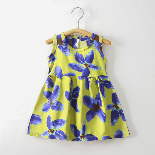 Baby dress, holiday style girl's floral sleeveless dress, thin cotton silk princess dress, T-W2 colorful bunny skirt 110, recommended height around 90