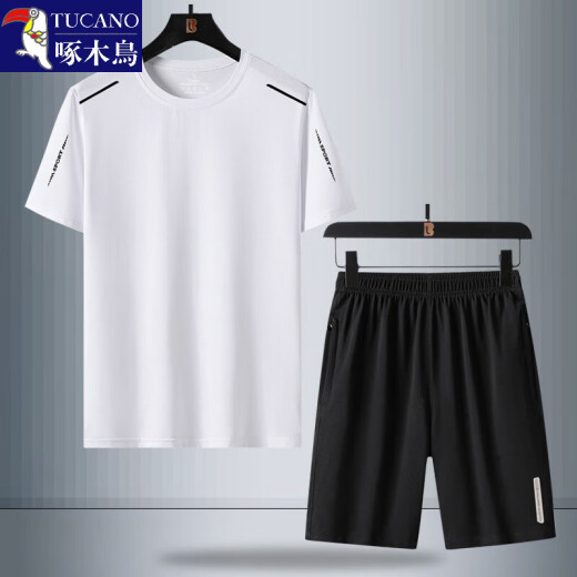
Woodpecker (TUCANO) summer ice silk quick-drying short-sleeved T-shirt men's sports suit young middle-aged and elderly casual loose dad top t T8802 dark blue K719 [short-sleeved + trousers] 3XL (155-170Jin [Jin equals 0.5 kg])
