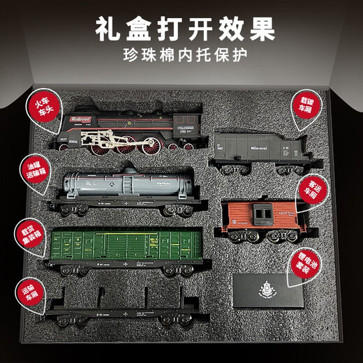 复古蒸汽电动小火车仿真合金高铁轨道车绿皮列车模型儿童玩具男孩 复古蒸汽火车套装68PCS不含电