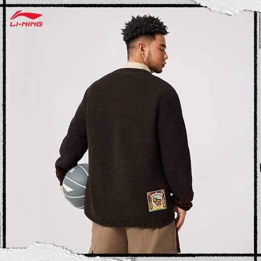 Li Ning's anti-wu field丨 Pullover round neck sweater men's summer new contrasting color trendy and cool loose and versatile sports sweater Dark and brown-1 L