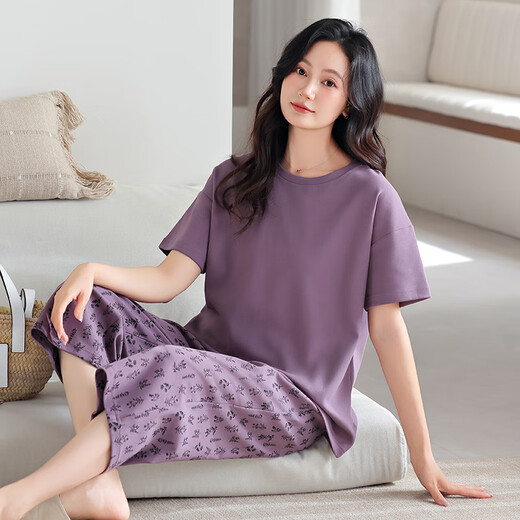 美即莱（MEIJILAI）2025年新款睡衣女士夏季莫代尔短袖七分裤薄款冰丝凉感家居服套装 13807 3XL （身高170-180体重160-180）