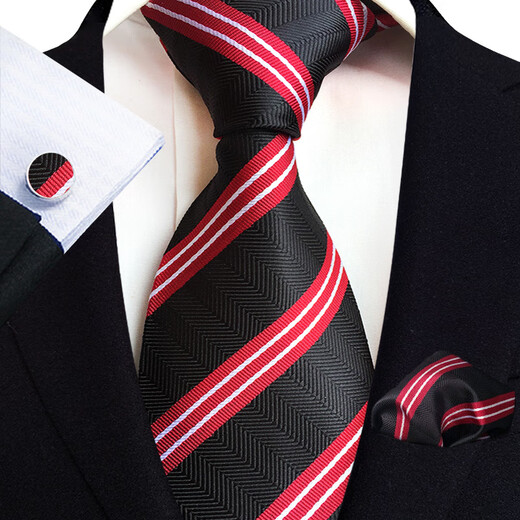 Hengyuanxiang tie men's dress 3 piece set formal wear business wedding groom bow tie square scarf cufflink cashew flower wine red gold high-end TZ-E14