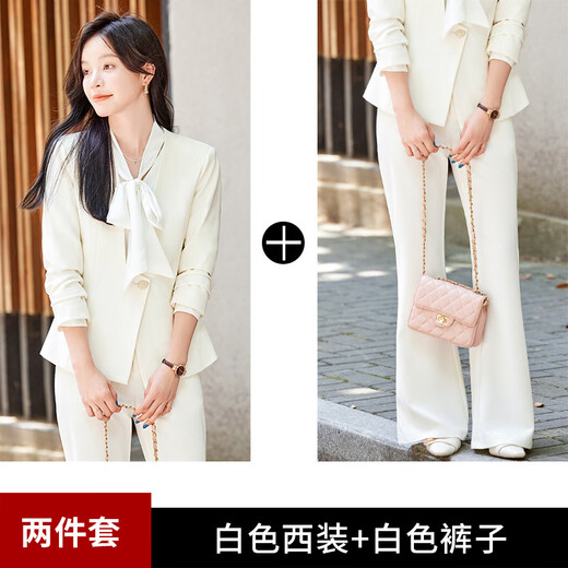 Zi Mei Qiao new spring clothing women's long-sleeved suit suit jacket wide-leg pants cosmetics beauty long-sleeved professional work clothes white single-piece suit XL (recommended 110-120 Jin Jin equals 0.5 kg)