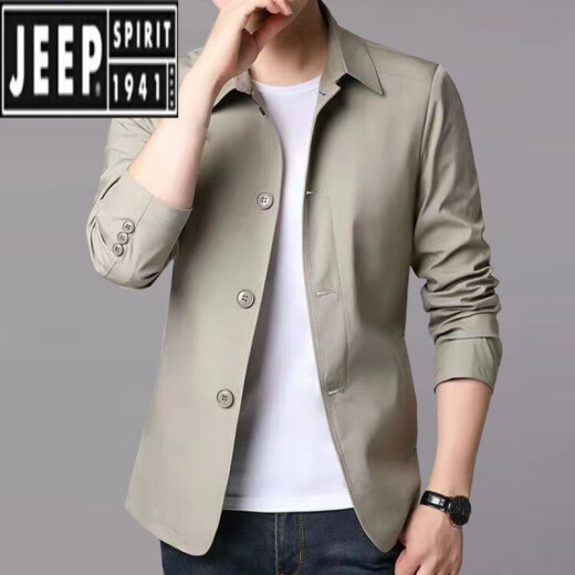 Jeep (JEEP) spring and autumn men's business casual jacket suit middle-aged and young people solid color lapel thin Korean style slim windbreaker jacket light gray 1048 L [recommended 118-138Jin [Jin equals 0.5 kg]]