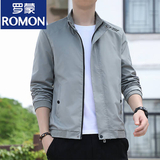 Romon (Romon) Spring and Autumn Men's Flin Coat Men's 2025 nueva chaqueta de cuello de pie de pie moderno y versátiles de chaqueta casual de Windbreaker 686 [negro] 4xl [sugerido 155-170Jin [Jin equivale a unos 0.5 kg]]]