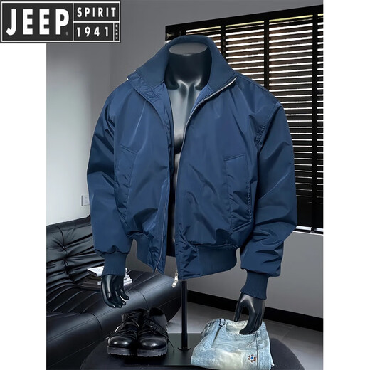 JEEP SPIRIT2025 new navy blue bomber jacket men's spring and autumn silhouette stand collar short American baseball uniform brown cotton jacket XL 135-150Jin Jin equals 0.5 kg