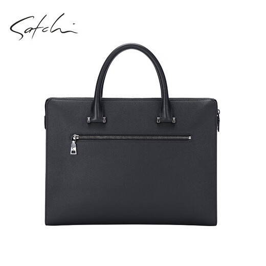 SATCHI briefcase business casual genuine leather multi-compartment styling simple first layer cowhide men's bag can hold 13-inch computer black 14-inch