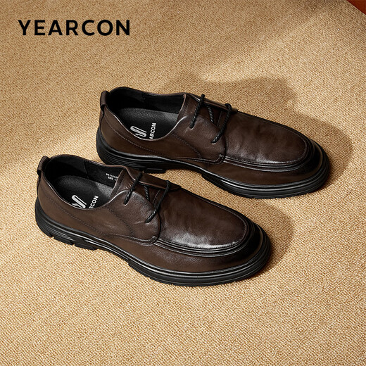 Yierkan leather shoes men's round toe comfortable business casual shoes lace-up derby shoes office shoes 54281W brown 41