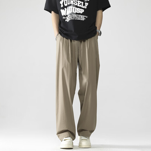 Foss Phil Japaner Yamamoto Casual Hosen Herren Sommereiseis dünne lockere drapierte Weitbein-Anzughose für Jungen Straight Hosen Trendy Marke 718-7011 Khaki XL [Vorgeschlagen 145-160jin [Jin gleich 0,5 kg]]