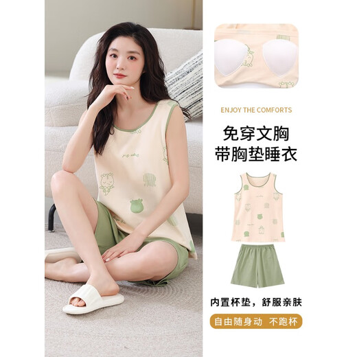 Cat Man con pijama de almohadilla para el pecho para mujeres en verano, pantalones cortos de chaleco sin mangas sin mangas, linda niña talla 200 Jin [Jin equivale a 0.5 kg] juego de ropa para el hogar FY9853 (pantalones cortos de vampiros) 3xl (200) tamaño (con almohadilla de cofre)