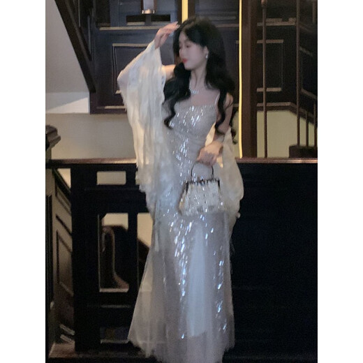 留沁晚礼服女2024新款感宴会气质鱼尾轻奢小众成人高端年会主持人 图片色 【中长款】尺码偏大 2XL