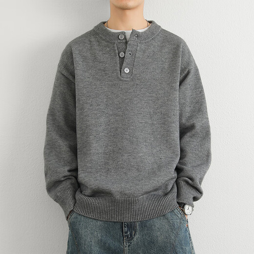 Xingsuyao (xingsuyao) 2024 new winter style pullover solid color thickened sweater trendy brand sweater trendy brand men's sweater long-sleeved round neck light gray MY901 Henry collar deer plush XL
