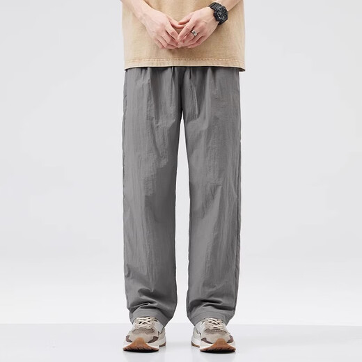 Catman (Miiow) Pantalones de seda de hielo de lino para la ropa de trabajo recto de secado rápido de verano para hombres para pantalones para hombres para deportes de verano y pantalones casuales gris + caqui 2xl