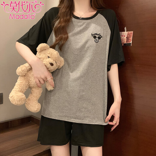 莫代尔睡衣女士夏季短袖带胸垫一体式家居服宽松大码休闲新款套装可外穿 12347 满铺小狗 带胸垫 M