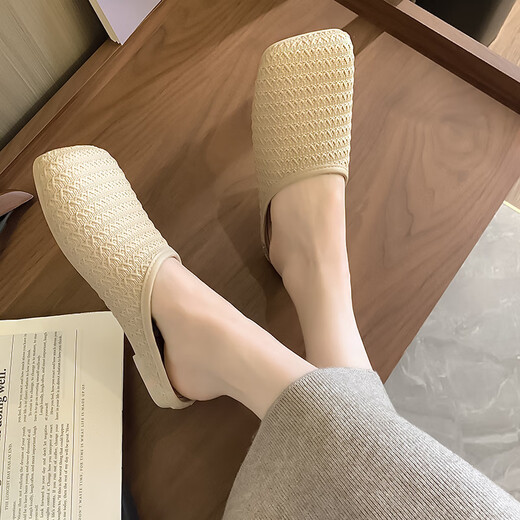 DG&DU穆勒包头半拖鞋女夏外穿懒人一脚蹬凉拖鞋家居防滑软底沙滩鞋ins 【防滑防臭-可下水】杏色 38-39 【适合37-38的脚】