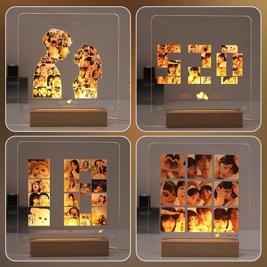 Cadre d'image Yuhua [9214 personnes collectez] [Personnaliser à partir de l'image] Cadre photo acrylique lumineux pour la table, anniversaire, forme de coeur (base de plug-in filaire) boîte cadeau haut de gamme + emballage de sac cadeau