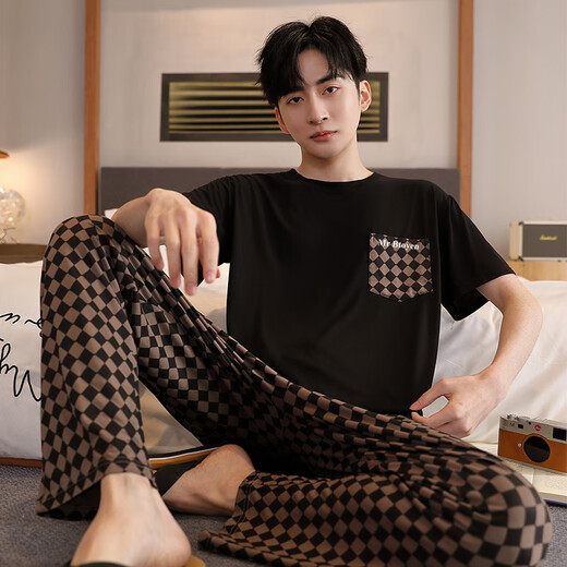 Cat Men's Pyjamas Summer Modal Pantalons à manches courtes Sports fines et décontractés en deux pièces TRENDY LOBE FDM9902 3XL