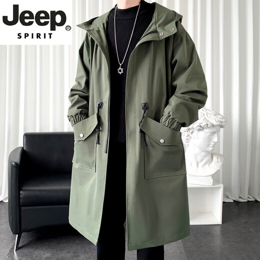 JEEP SPIRIT high-end men's windbreaker jacket men's medium-length coat 2025 new spring and autumn long large size men's tops black 2025 new style Strictly control the process No M 100-120Jin Jin equals 0.5 kg