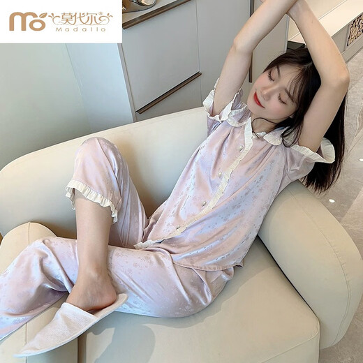 Modal French Palace Style Ice Seide Pyjamas Damen-Kurzarmhose im Sommer Neue Internet-Promi-Kleidungsstil-Kleidungsstücke Set hochwertig-yfy9905 Kurzarmhosen] M empfohlen 80-100jin [Jin gleich 0,5 kg]]