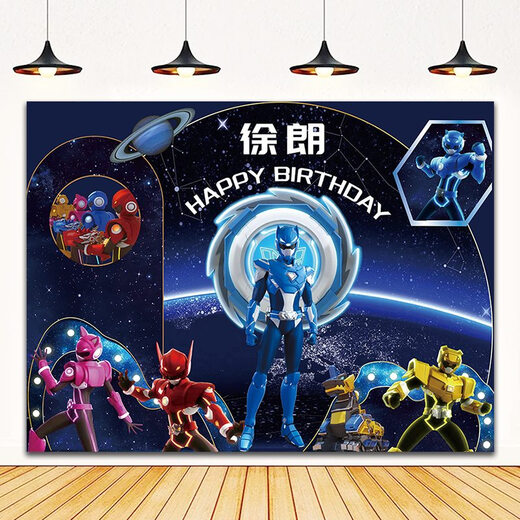 CLCEY男孩三周岁生日海报迷你特工队战士背景墙布置派对气球装饰场景 背景布+气球套装2x1.5米 0个