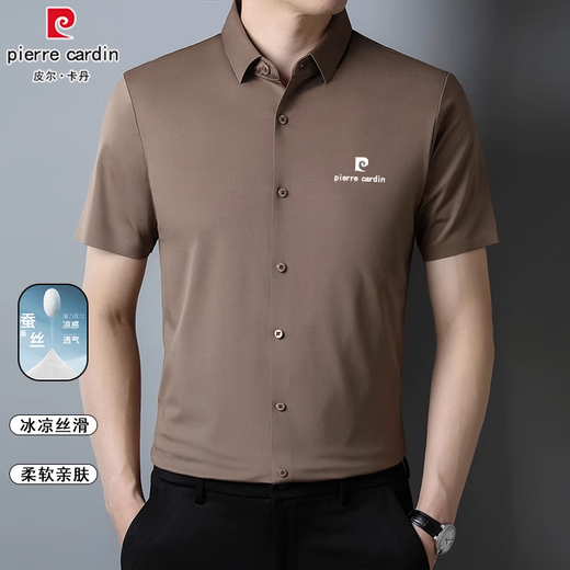 Pier Cardin Mulberry Silk Shirt's Men's Short à manches courtes 2025 Été Nouvelle entreprise de chemise sans frappe sans rides Contracté Halmi-Sheeve Half-Sheirt High-Deaire Flagship Official - White Short (Mulberry) - International Brand M 165 suggéré 90-115Jin [Jin est égal à 0,5 kg] - Marque internationale