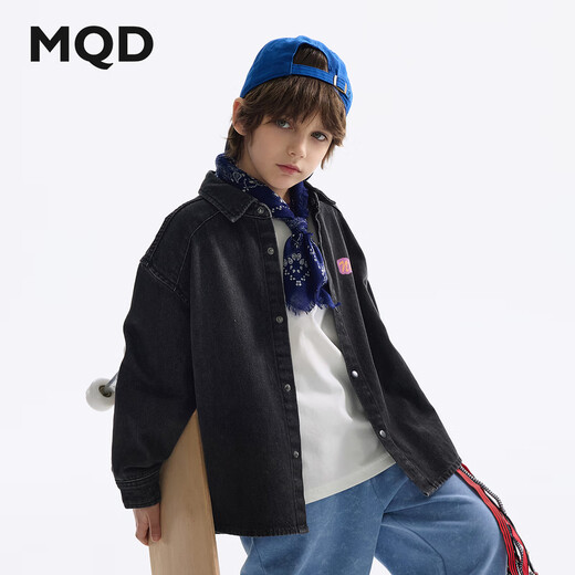 MQD (MQD) MQD children's clothing children's shirt spring new lapel long-sleeved washed denim shirt fashion printed top carbon black 150