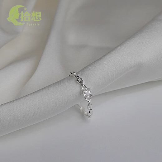 Shixiang girls single ring high-end exquisite 925 sterling silver white silver square diamond plain ring female open ring ins cold wind light square diamond open ring full body S925 silver