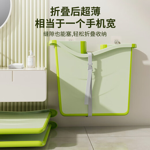 雅亲雅亲儿童泡澡桶宝宝洗澡桶家用可折叠浴盆婴儿浴桶游泳可坐洗澡盆 【智能感温】青草绿-浴凳 沐浴大礼包
