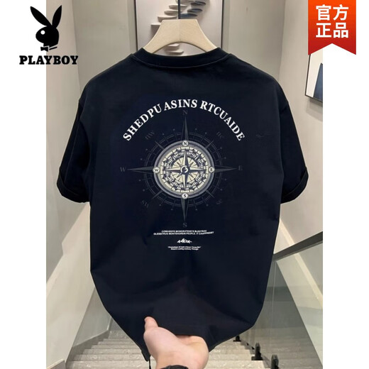 Playboy (Playboy) 2025 Été Nouveau t-shirt à manches courtes pour hommes T-shirts pour hommes T-shirts décontractés T-shirts Black V753 Black High Quality M de haute qualité M