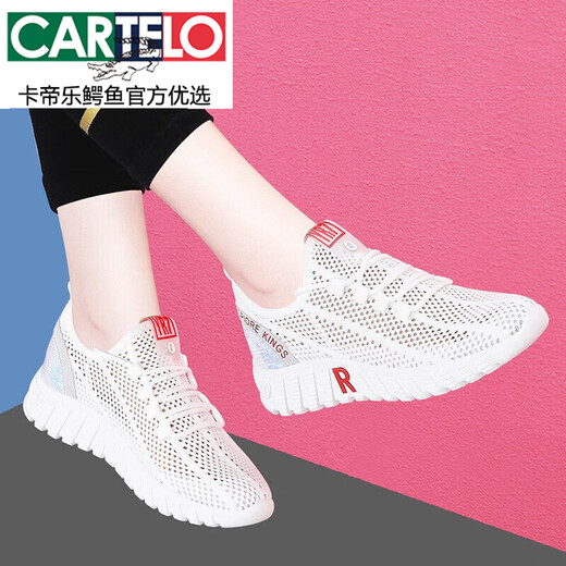 CARTELO Casual Sports Women's Shoes 2025 Summer Soft Sole Running Shoes Lightweight and All-match Breathable Mesh Thin Mesh Shoes Women 6193 Black [Mesh Breathable/Heel Heel Heel Heel Heel Heel] 36