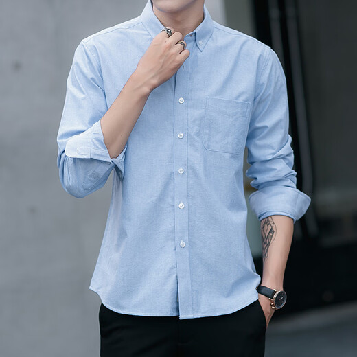 YOOOURTHING Oxford solid color long-sleeved shirt men's spring and autumn new business casual slim white shirt commuting tops white 2XL recommended 125-145Jin Jin equals 0.5 kg