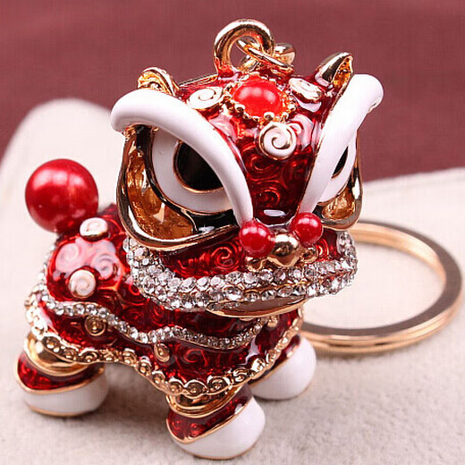 CLCEY Chinese style lion dance car keychain for girls’ bag pendant internet celebrity ancient style lion dance jewelry exquisite keychain purple* (keychain)