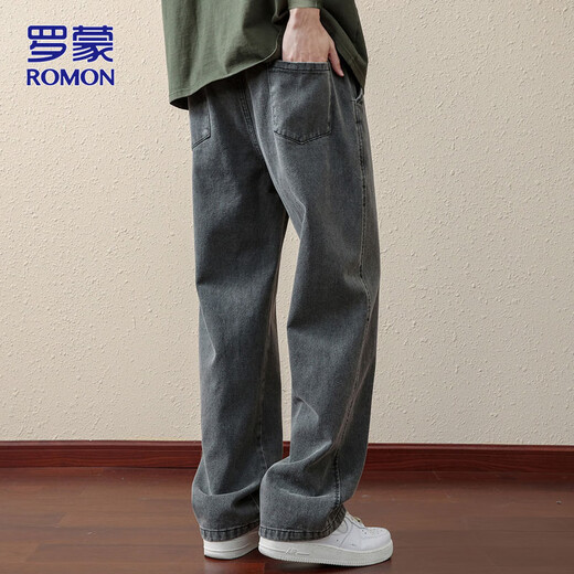ROMON jeans men's autumn and winter loose casual pants men's straight wide-leg pants men's trendy trousers