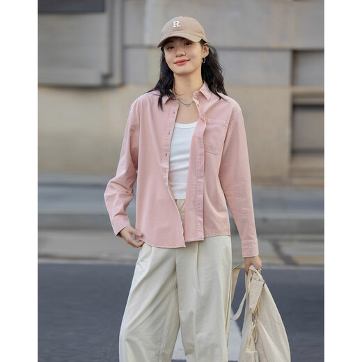 Demana dry rose spring youthful pure cotton lapel shirt loose and comfortable hidden meat denim shirt women's top